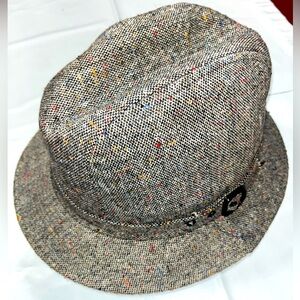 Vintage Irish Crushable Gray Colorful TWEED Fedora HAT Large Lined Remay DUPONT